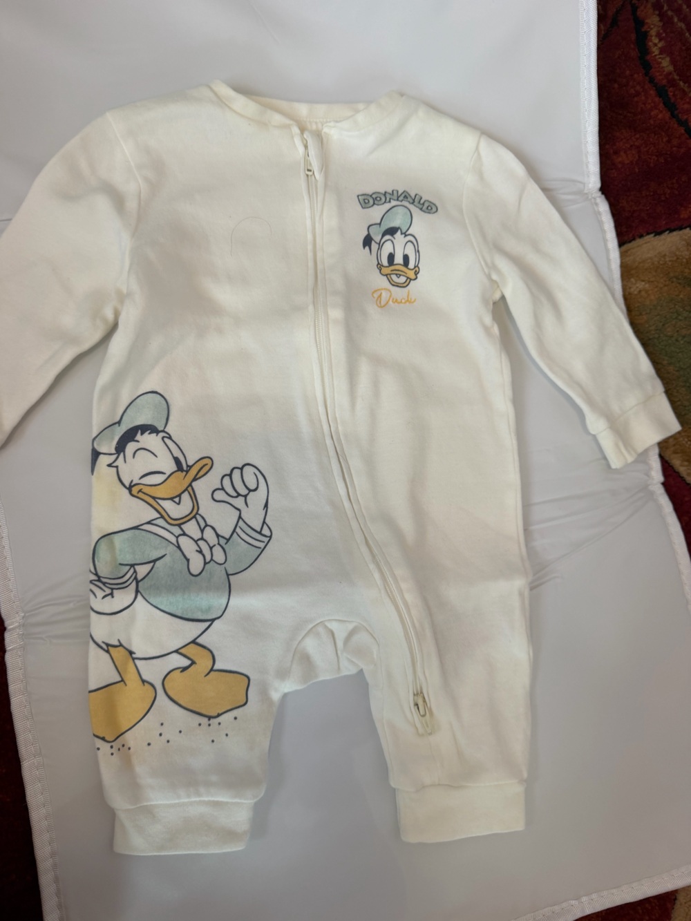 Primark White Donald Duck Zip Romper with Yellow Accents